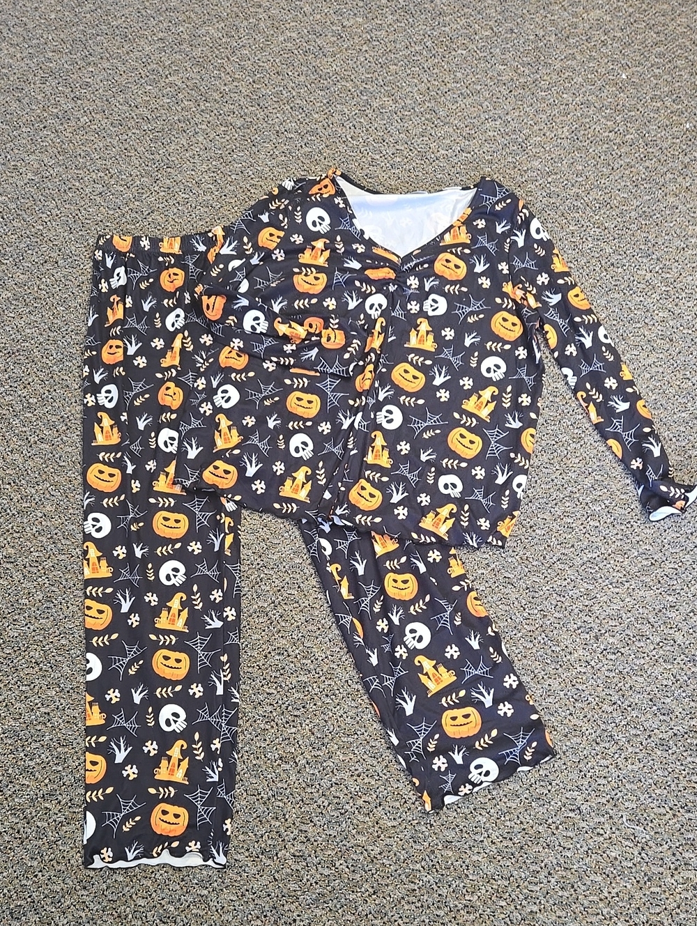 Womens' XL Halloween Pajama Set - Black & Orange